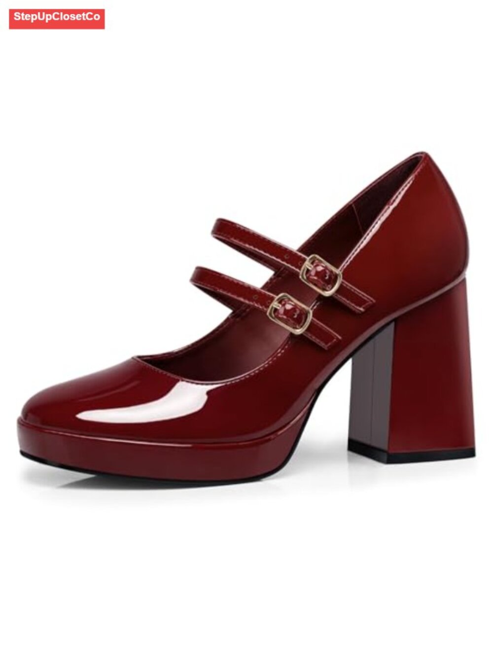 Women's Mary Jane Chunky Heel Pumps Faux Leather Closed Toe Dress Shoes